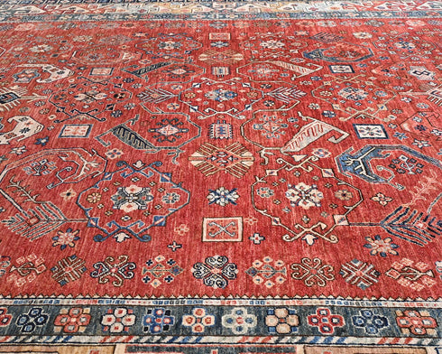 9x12 Red Aryana Afghan Hand Knotted Veg Dye Wool Area Rug